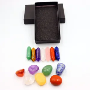 Natural crystal hexagonal pillar gemstone yoga stone gift box set DIY decoration crafts
