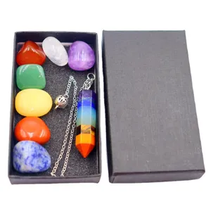 Set de cristales curativos de piedras naturales 7 Chakras con caja de regalo negra
