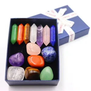 14pcs Natural Crystal Healing Stones Set Double Pointed Hexagonal Column Polished Irregular Yoga Meditation Reiki Energy Stones Kit With Gift Box