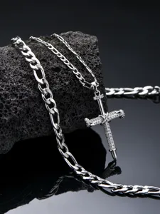 Hip hop stainless steel double layer stacked nail cross Figaro chain necklace for men fashion jewelry