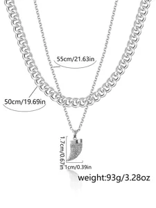 Herren doppelagige Edelstahlkette Halskette mit funkelndem Strass Horn Anhänger.