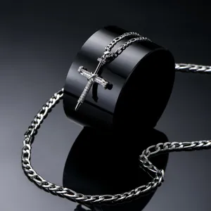 Hip hop fashion stainless steel nail cross pendant layered figaro chain necklace for men