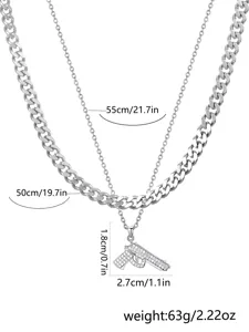 Collar de doble capa de acero inoxidable con elegante colgante pistola estilo hombre.