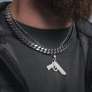Collar de hombre hip hop acero inoxidable cadena gruesa con colgante de pistola