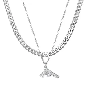Hombres hip hop colgante pistola helado collar cadena cubana en capas moda urbana