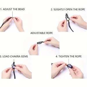 Adjustable crystal stone black woven mesh pocket necklace instruction detail images