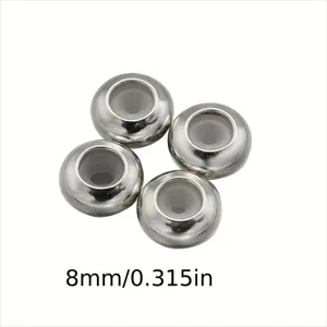 Silver tone copper silicone stopper beads 8mm flat round spacer DIY jewelry making