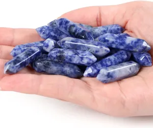 Natural sodalite double terminated crystal wand bulk set for healing meditation and decor.