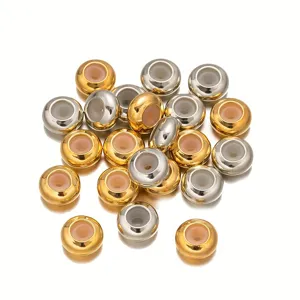Copper Flat Round Stopper Beads Gold Silver Plated Silicone Slider Positioning Beads Loose Beads For DIY Bracelet Necklace Making Jewelry Findings