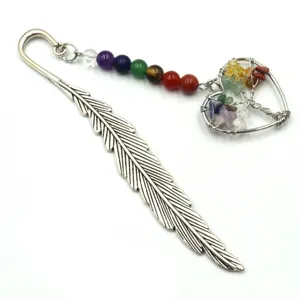 Handmade crystal tree of life metal feather bookmark colorful beads reading page marker gift