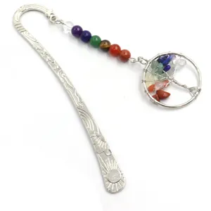 Handmade Crystal Tree of Life Metal Bookmark with Chakra Beads Reading Accessories