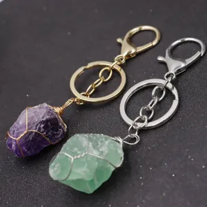 Llavero de piedra de cristal crudo natural hecho a mano colgante accesorio regalo
