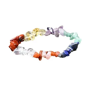 Natürlicher 7 Chakra Kristall Chip Armband Mehrfarbige Edelstein Heilung Energie Geschenk