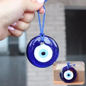 Handmade Turkish Blue Evil Eye Pendant Lampwork Glass Circular Charm For DIY Necklace Dream Catcher Hanging Decoration Dark Blue Glass Jewelry Accessory