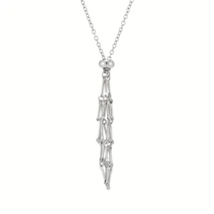 Silver metal tassel pendant necklace with adjustable chain slider for women fashion jewelry.