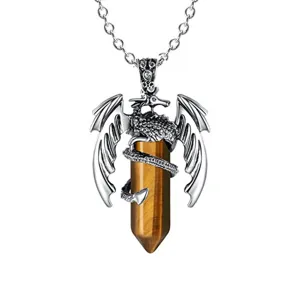 Vintage Drache umwickelt sechseckigen Kristall Stein Anhänger Halskette, gotischer Schmuck.