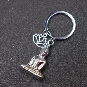 Metal Buddha and Lotus Pendant Keychain for Keys Bags Car Accessories Religious Style Gift