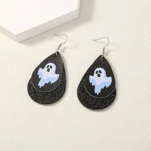Halloween süße Geist Tropfen Leder Ohrringe doppelte Schicht Mode Schmuck Damen