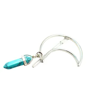 Crescent moon hexagonal crystal hair clip alloy turquoise stone pendant geometric hair accessories
