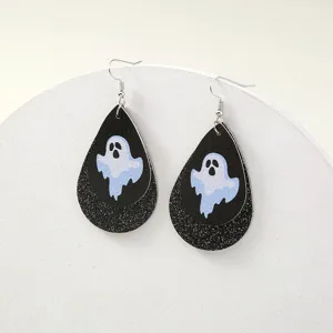 Halloween niedliche Geist Leder Tropfen Ohrringe, stilvolle hängende Ohrringe für Damen.