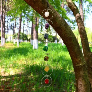 Ruwe kristal edelsteen wanddecoratie, 7 chakra stenen windgong hangend ornament voor thuis.