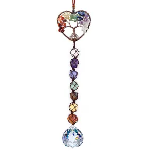 Crystal suncatcher tree of life car pendant hanging ornament chakra gemstones decor.