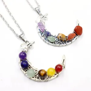 Chakra cristallo mezzaluna pendente collana pietra curativa gioielli avvolti in filo