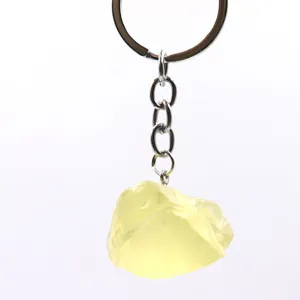 Natürlicher gelber Kristall Schlüsselanhänger, unregelmässiger Edelstein Tasche Anhänger.