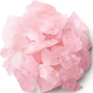 Pietre di cristallo di quarzo rosa grezzo naturale, grandi campioni minerali dettagli.