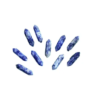 Natural blue spot crystal double terminated hexagonal column bullet raw stones set for yoga decor.