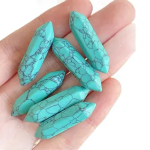 Wholesale double terminated hexagonal crystal pillars synthetic turquoise loose stone pendants.