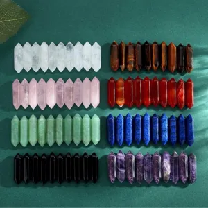 Natural Crystal Hexagonal Column Pendant Bare Stone Double Pointed Healing Quartz Point For Jewelry Making DIY Craft
