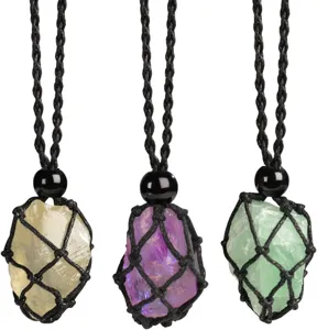 Handgemachte Rohe Kristall Stein Anhänger Halskette mit schwarzem Netz Schmuck.