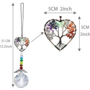 Natural gemstone crystal tree of life suncatcher window hanging crystal pendant decor.