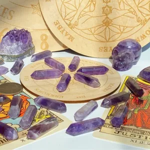 Natürlicher Amethyst Kristall Doppelendiger Stab Rohstein Reiki Chakra Steine Set