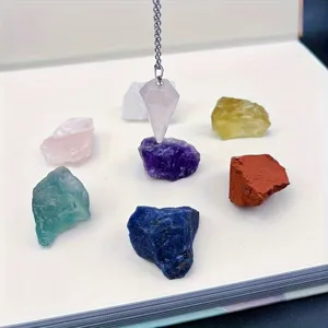 Juego de péndulo de cristal natural y piedras en bruto, ideal para yoga, meditación y energía curativa.