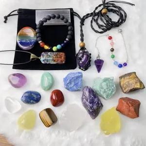 22tlg naturkristall stein set rohe trommelsteine chakra armband anhänger halskette