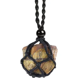 Naturstein Kristall Tigerauge Anhänger Halskette mit handgeknüpftem schwarzem Netzbeutel Schmuck.