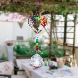Natural gemstone tree of life crystal suncatcher hanging window home decor ornament