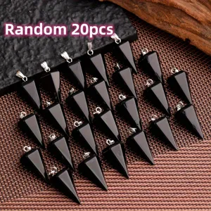 Natürlicher Schwarzer Achat Hexagonal Anhänger Heilkristall Säule Pendel Legierung Stein Charm Für Schmuckherstellung Damen Herren