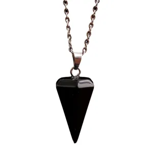 Natürlicher schwarzer Obsidian Kristall Sechseckiges Pendel Halskette Silberkette Schmuck