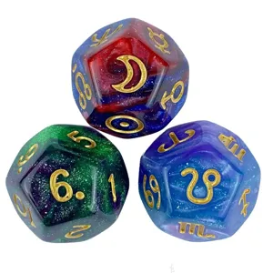 Zodiac Board Game Dice Twelve Sided Twenty Sided Acrylic Polyhedral Dice Multicolor Marble Pattern Entertainment Gaming Accessories