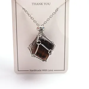 Collana Ciondolo Gabbia Filo Metallo Pietra Naturale Catena Regolabile Dettaglio