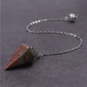 Natürlicher Kristall Pendel Halskette mit Edelstein Kegel und Metallkette für Meditation.
