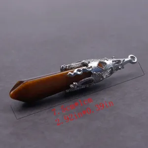 Natuurlijke Tijgeroog Steen Zeshoekige Hanger Vintage Zilveren Metalen Kap Sieraden Ketting