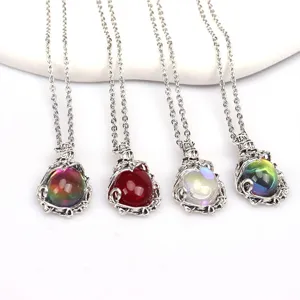 Bohemian Retro Leaf Vine Wrapped Necklace Vintage Moonstone Style Artificial Crystal Pendant Necklaces for Women Jewelry