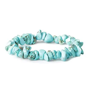 Close-up detail of natural turquoise chip gemstone stretch bracelet fashion jewelry