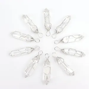 Drahtgewickelter klarer Quarz Kristallspitzen Anhänger Halskette Edelstein Schmuck Großhandel