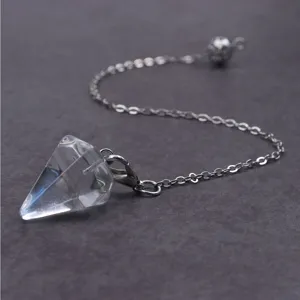 Natürlicher Bergkristall Edelstein Pendel Sechseckige Säule Wünschelrute Kette Schmuck.