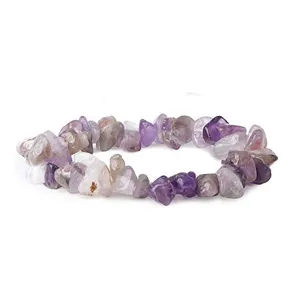 Natural crystal chip gemstone bracelet irregular purple quartz stretch bead jewelry for women